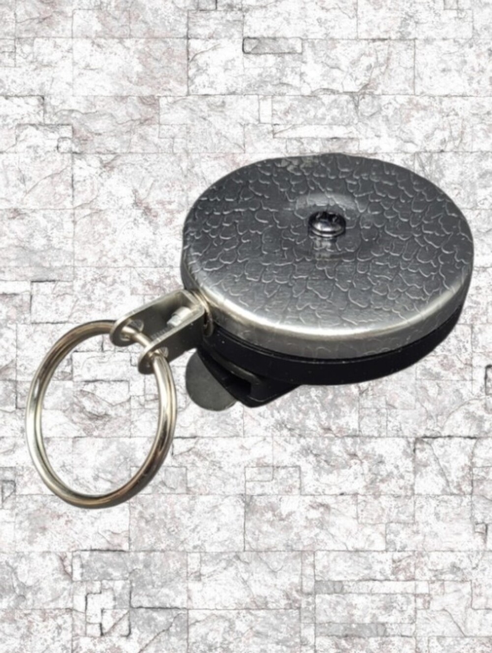 NEW- KEY-BAK ORIGINAL CHROME AND BLACK RETRACTABLE KEY HOLDER - U.S.A.